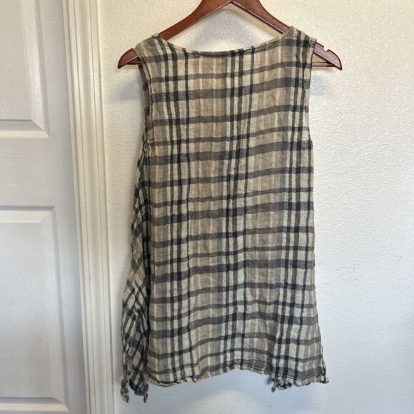 Flax Designs Linen Artistic Tunic Plaid Oversize Size Small P Brown - Picture 4 of 13